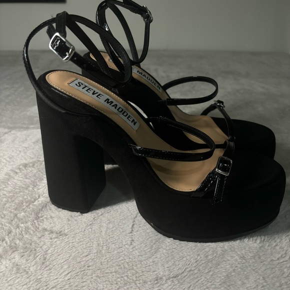 Steve Madden Erica Black Suede Platform Strappy Sandals Size 10 - Picture 8 of 11